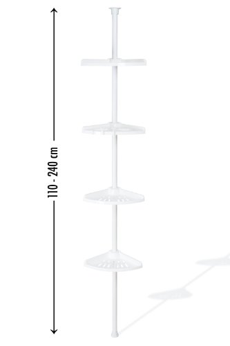 Bathsphere Badregal mit Teleskopstange, Eckregal mit verstellbarer Höhe von 110cm – 240cm, 4 Ablagefächer, einfache Montage - 6