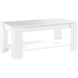 Habitdesign (001639BO) - Mesa de centro elevable con revistero incorporado, color blanco brillo , 100x50x43/54