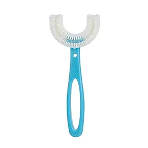 Diniva Kids U-Shaped Toothbrush, Food Grade Soft Silicone Brush Head, Oral Teeth Cleaning Full Mouth Toothbrush Design for 6-9 Year Toddlers and Children (Blue)