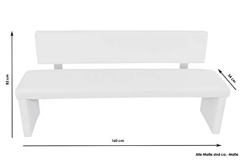Cavadore Sitzbank „Charisse“ India Weiß / Moderne, gepolsterte Bank mit Lehne / Kunstleder-Bank weiß / Maße inkl. Lehne: 160 x 54 x 83 cm (B x T x H) - 5