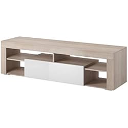 E-com Titan Meuble TV Bas 140 cm Chêne Clair/Blanc