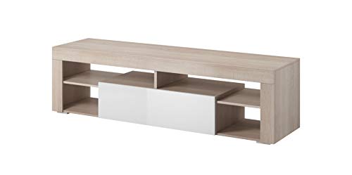 E-com Titan Meuble TV Bas 140 cm Chêne Clair/Blanc