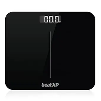 beatXP Gravity Elite Digital Weighing Scale for Body Weight with 6 mm Thick Tempered Glass | Electronic Weight Machine with High Precision Sensors & Backlit LCD Panel | 18 Months Warranty (Black)