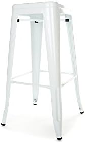 Set of 2 Stackable Metal Industrial Finish Bar Stools Yellow, Green, White, Black, Galvanised 18" 26" or 30" (White 26 ")