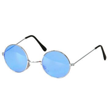 Brille Hippie, runde, blaue Gläser aus Metall