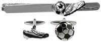 DalacoNovelty Football Boot & Football Cufflinks & Tie Clip Set In Polished Stainless Steel In Presentation Box - The For All Football Lovers (60-1019)