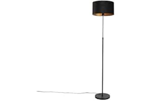 QAZQA Clásico/Antiguo Lámpara de pie negra pantalla terciopelo negra/oro 35cm - PARTE Textil/Acero Cilíndra/Alargada/Redonda Adecuado para LED Max. 1 x 60 Watt