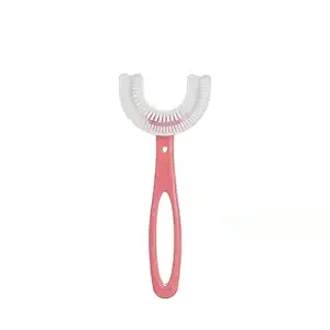 ZARQITO Children Infant Toothbrush 360 Degree U-shaped For 6 -12 Years Mouth-Cleaning Silicone Clean Brushing Kids Teeth Dental Care Hand-Held Version (PINK)