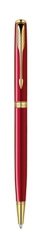 Parker Sonnet Slim Red Lacquer Gold Trim Ball Pen - Gift Boxed