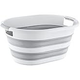 Katlanabilir &Ccedil;amaşır Sepeti, Gri Beyaz, Plastik, Ergonomik Tutama&ccedil;lar, Modern Tasarım (25 Litre)
