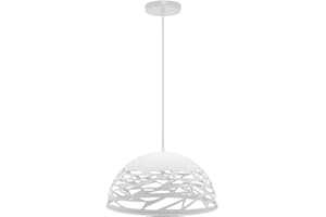TEKHOME Lampada a sospensione a cupola in metallo industriale regolabile in altezza E27 Base Lampadario ritagliato per isola cucina, camera (BIANCO)