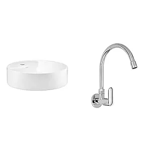 Kohler 29024IN-1-0 Chalice Round Counter Top Basin Set (White ceramic)+Kohler Kumin wall mounted Kitchen Faucet (cold only) (99482IN-4-CP)