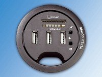 Xystec Tisch-Kabeldose 60 mm, USB-2.0-Hub, Card-Reader, Audioanschluss - 4