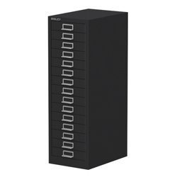 Bisley 15 Drawer Cabinet Black All-steel construction with chrome plated D-ring handles and index card holder 532531
