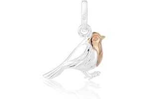 Gemma J Solid 925 Sterling Silver Robin Bird Charm with 14ct Rose Gold Breast