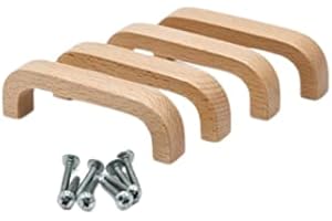 JOWE 4 maniglie per mobili in legno massello con viti di fissaggio, maniglia per la porta in legno massiccio (rovere non trattato)