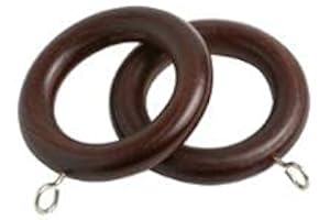 NEW EDGE BLINDS Wooden Curtain Pole Ring Hooks With Eyes for 28mm Poles (Chestnut, Pack of 4)
