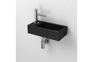 RUE DU BAIN Lave main Rectangulaire Gauche - Céramique Noire - 45x25 cm - Studio