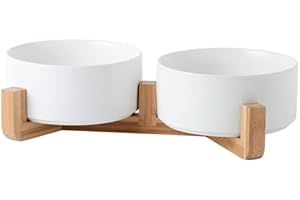 SP SEMPRE + doppie ciotole in ceramica per gatti e cani di piccola taglia da 12.8cm l'una in bambù, 2x400ml rialzate e sollevate da terra con base antiscivolo (DOPPIE 12.8 CM, BIANCO)