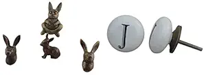 IndianShelf Metal Kids Toddler Antique Drawer Rabbit Knobs (Standard, Multicolor, 4 Piece)+Indian-Shelf Ceramic JAlphabet Drawer Knobs Kitchen Pulls Cupboard Handles(White, 1.50 Inches)-Pack of 4