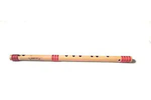 Krishna Venu C Natural Medium Bansuri For Beginners 19-19.5 inches Right Hand Flute With Carry Bag