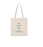 Materialien: Leinwand PvxgIo-Lektion Tragetaschen Geschenk Weiblich Meine andere Tasche ist Chanel Leinwand Umhängetasche einfache leichte Datei Shopping Travel Handtasche (weiß)