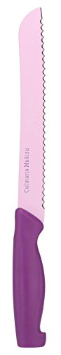 3er Set culinario Mukizu Messer mit antibakteriellem Hygiene-Schutz, Chefmesser in blau, Schneidemesser in pink, Brotmesser in lila - 3