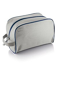 Beauty case grande in tessuto 600D con zip in contrasto e maniglia, tira zip con impunture in contrasto. Colore Grigio