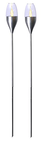 BUVTEC 2er-LED-Solar-Gartenfackel-Set, Edelstahl, ca.110 cm x 9 cm 1 amber LED, mit Solarpanel, incl. Akku, Outdoor - 2