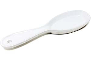 Verano Spanish Ceramics Rustic Pastel Fully Dipped Serving Spoon Rest - Decorative Home Kitchen Décor Dishware Counter Cooking Utensil Spatula Ladle with Hanging Hole Gift - 27cm White