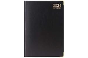 PaulStore 2024 A6 / A5 / A4 Padded Hardback Diary Metal Edge for Business Office & Home (A4 Dap, Black)