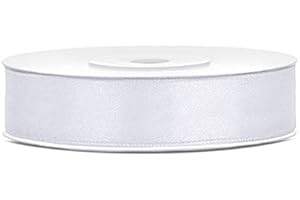 JAOW Ruban Satin Polyester Noeud et Emballage Cadeau 6/12/25/38/50/100mm x 25m (Taille 12mm x 25m - Couleur Blanc)