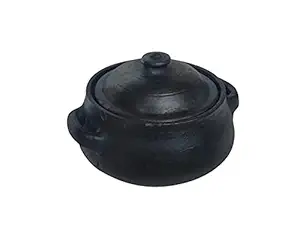 Beverlion LPG and Microwave Unglazed Clay Handi/Earthen Pot for Cooking Biriyani Pot with Lid - 3 Litre - Black