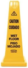 Four-Sided Caution, Wet Floor Safety Cone, 10-1/2w x 10-1/2d x 25-5/8h, Yellow - Sold As 1 Each