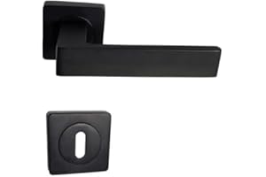 KLOSE BESSER Paire de Poignées de Porte sur Rosaces Aluminium Carrées noires "NATALYA" - +1 Paire de rosaces à trou de clé