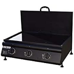 Grill garden plancha gaz a Poser avec Couvercle 3 brûleurs - INOX - 10,5 KW - 62 x 41,5 cm - Noir Mat