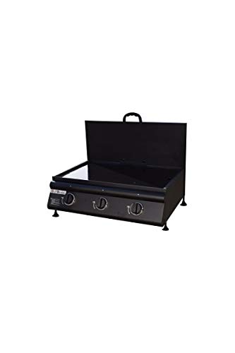 Grill garden plancha gaz a Poser avec Couvercle 3 brûleurs - INOX - 10,5 KW - 62 x 41,5 cm - Noir Mat