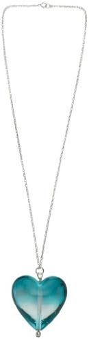 Bellissi Murano Venezia Large Murano Teal Glass Heart Pendant with Black Cord Necklace of Length 45.5 cm