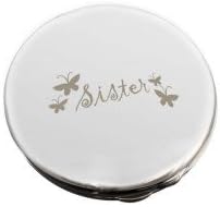 Silver Finish Engraved Sister Round Compact Mirror with Butterflies Great Gifts Idea for Birthday Gift Christmas Presents