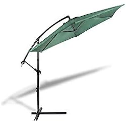 909 OUTDOOR Parasol déporté inclinable Vert, Parasol Jardin décentralisé, Parasol Suspendu en Polyester et Structure métallique, Hauteur 2.5m Diamètre 3m