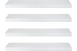 eSituro Floating Shelves, Set of 4 Large White Wall Shelves,Simple to Install Wooden Shelf for Bedroom,Living Room,Kitchen,Display Storage Rack, Home Office Furniture Each Shelf 80x23x3.8cm