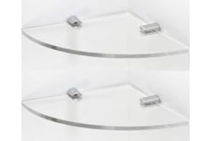 BSM Marketing Set di 2 mensole angolari galleggianti in acrilico con supporti cromati disponibili in trasparente, nero e bianco (trasparente, 180 mm x 2)