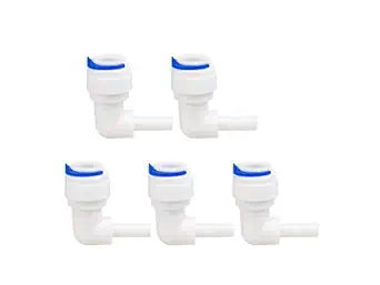 KRPLUS RO Spare Connector 1/4 Inch to 3/8 Inch Quick Connect Steam Elbow Connector for RO Water Purifier Tube Fitting (Pack of 5)