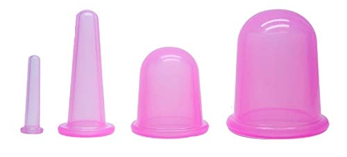 IsyLei Set di 4 Coppette in Silicone per il massaggio anti cellulite del corpo e anti rughe del viso