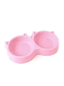 Smarty Pet Plastic Cat Face Shaped Double Food and Water Bowl for Dogs and Cats, (Color May Vary)