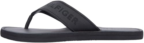 Tommy Hilfiger Uomo Infradito Leather Beach Sandal con Fascetta in Tessuto, Nero (Black), 40
