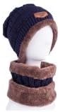 YANXH New Men Knitted Hat Winter Warm and Circle Scarf Skiing Hat Outdoor Sports Hat Sets , navy blue