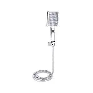 Suzec 6912 Multi-Function Stainless Steel Hand Held Shower Set with 1.5 m Shower Hose and Holder | 2 High Pressure Sprays (Flow) : Wide Rain Spray, Massage, Silver