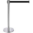 WYATT Queue Manager Stainless Steel 202 Grade Crowd Control Barriers Silver Stanchion with 2M Black Retractable Belt Line Dividers for Party,Museums,Wedding [Pack Of 1] (BLACK)