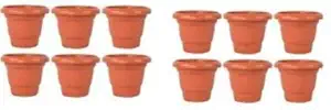 MEHANS Gardening Flower Pots-8Inch | Round Garden Plastic Planters Pack of 12 Plant Container Set (Pack of 12, Plastic)